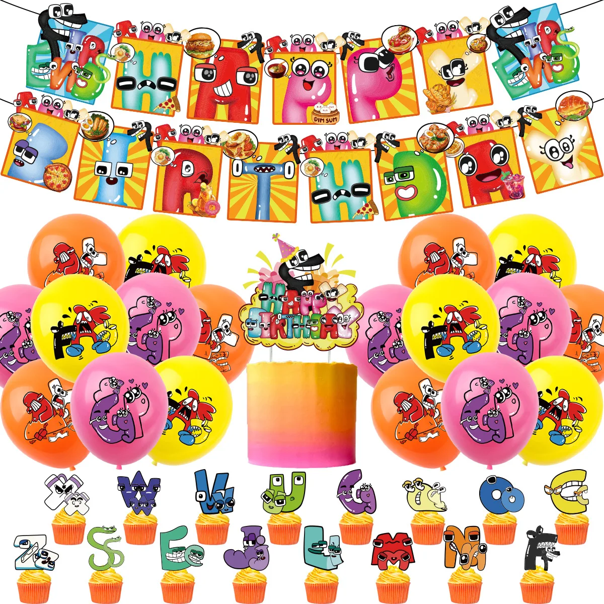 Coloring Alphabet Lore Birthday Party Decoration Educational English Letters Latex Balloon Banner Cake Topper Banner Supplies