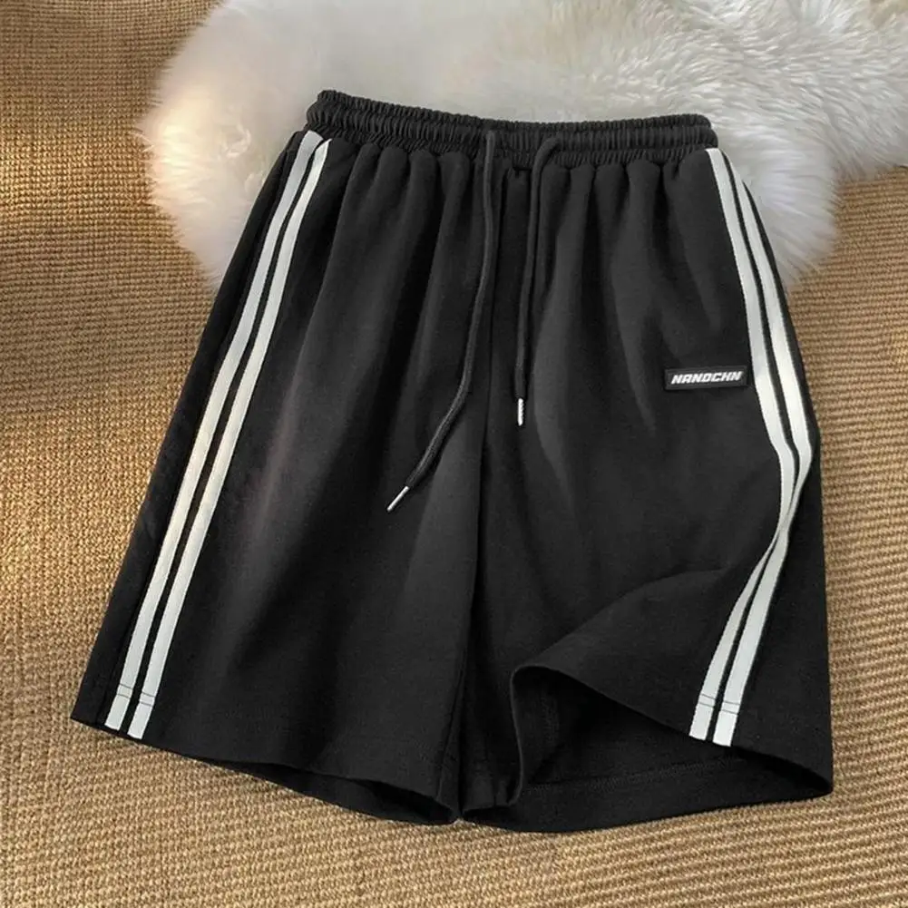 Striped Shorts Women Summer Streetwear Loose Wide Leg Shorts Korean Casual Elastic Waist Sports Shorts Bf Couple Oversized