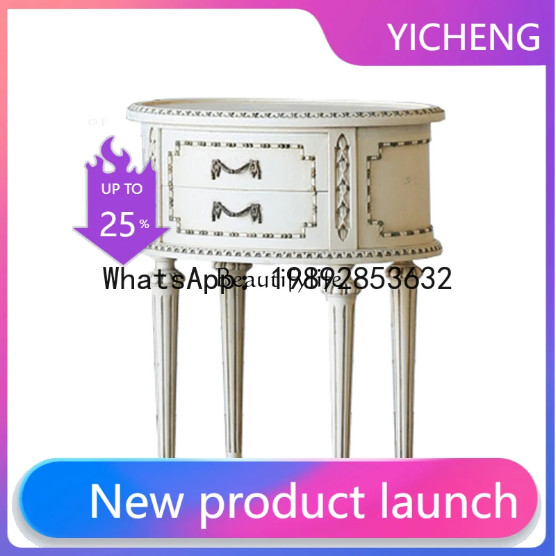 

QQ 05-*French solid wood carving white oval bedside table Roman column high bedside table