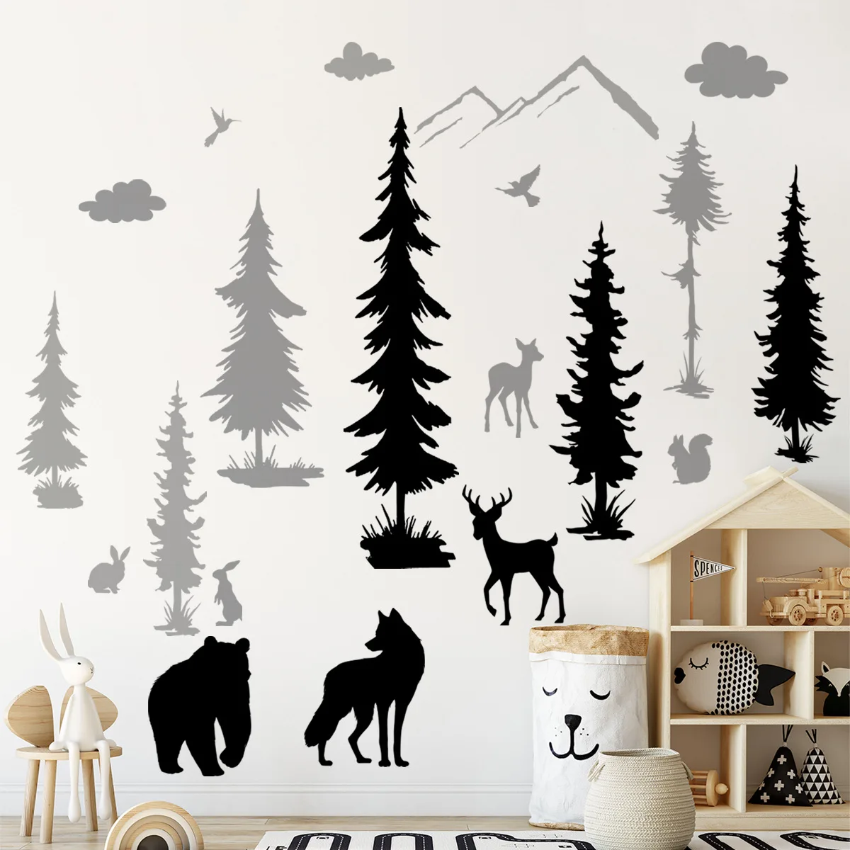 

5pcs Black Grey Forest Animal Wall Stickers Nordic Simple Wind Wall Stickers Living Room Background Wallpapers Home Decor Ms8577
