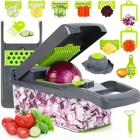 14/16 in 1 Vegetable Chopper Container Multifunctional Vegetable Chopper Handle Food Chopper Slicer Dicer Cut Kitchen Gadgets