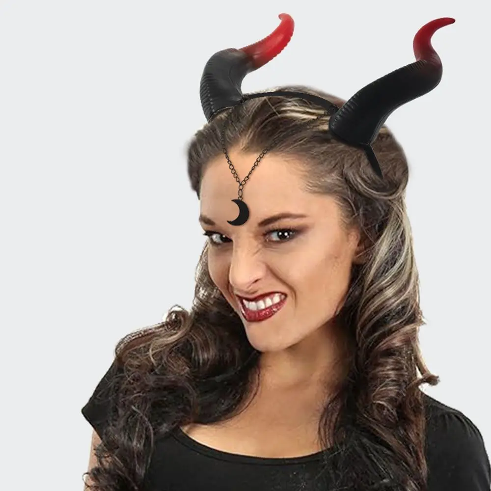 Funny Black Red Devil Horn Headband Headwear Gothic Animal Demon Hair Hoop Ox Horns Witch Halloween Hair Band Kids