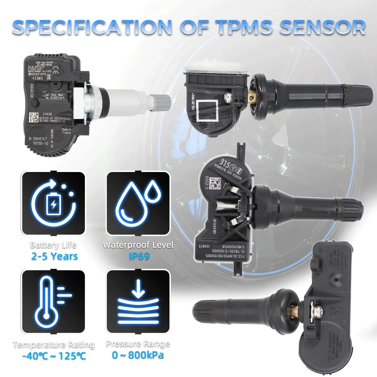 NEVOSA 13516164   Sensor de presión de neumáticos TPMS para Buick Regal Cadillac ATS Chevrolet Cruze Impala Malibu GMC Yukon Sierra 12768826