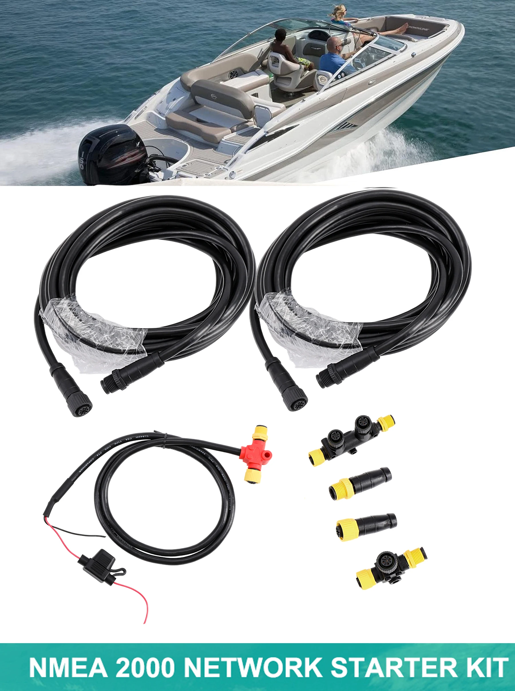 SC-N2K_CX NMEA 2000 Starter Kit، كابلات إسقاط العظام العمودية، مجموعات المحملات المزدوجة، شبكة Terminators Marine 2K لـ Lowrance Simrad Garmin