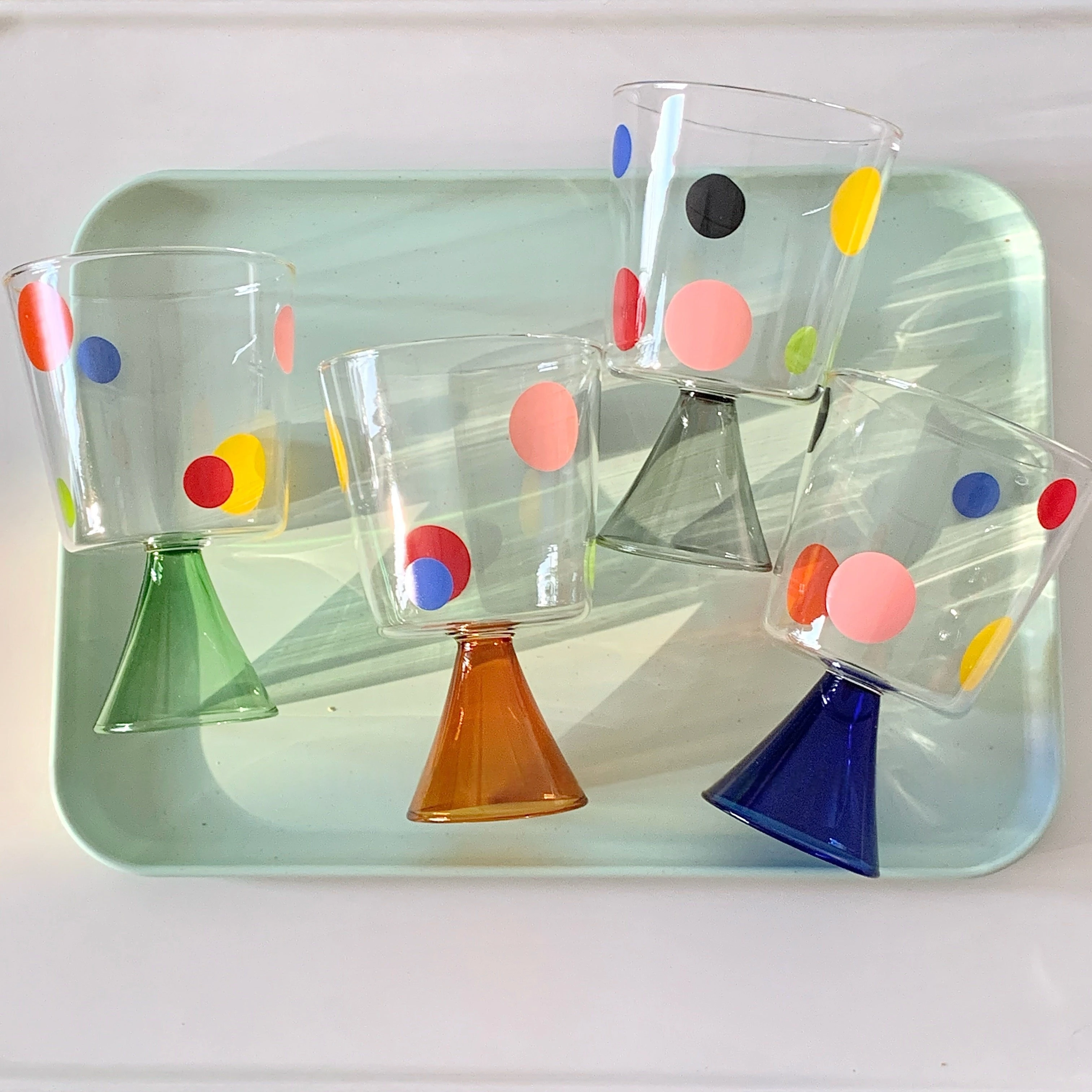 Vintage Colored Polka Dot Goblet Glass Cup, Borosilicate Heat-resistant Glass Wine Champagne Cock Tail Glass Coffee High Foot