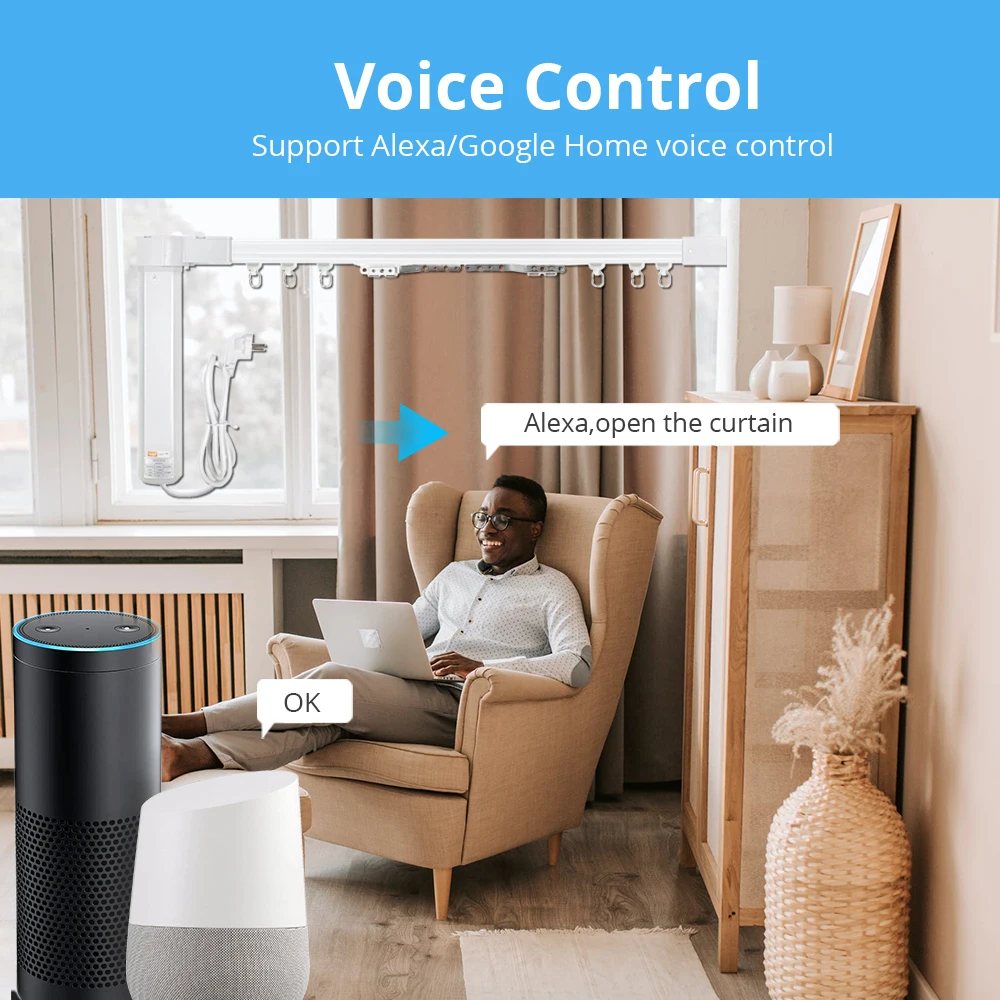 TUYA Smart WiFi Curtain Motor Tuya Smart Life Customized Electric Curtains Track with Remote Alexa Echo Yandex Alice Voice