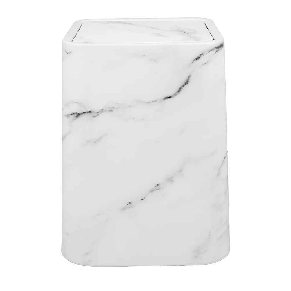 

Marble Pattern Trash Can with Lid Plastic Waste Basket for Bathroom Living Room Kitchen Hotel Vacation Rental Modern Design Odor