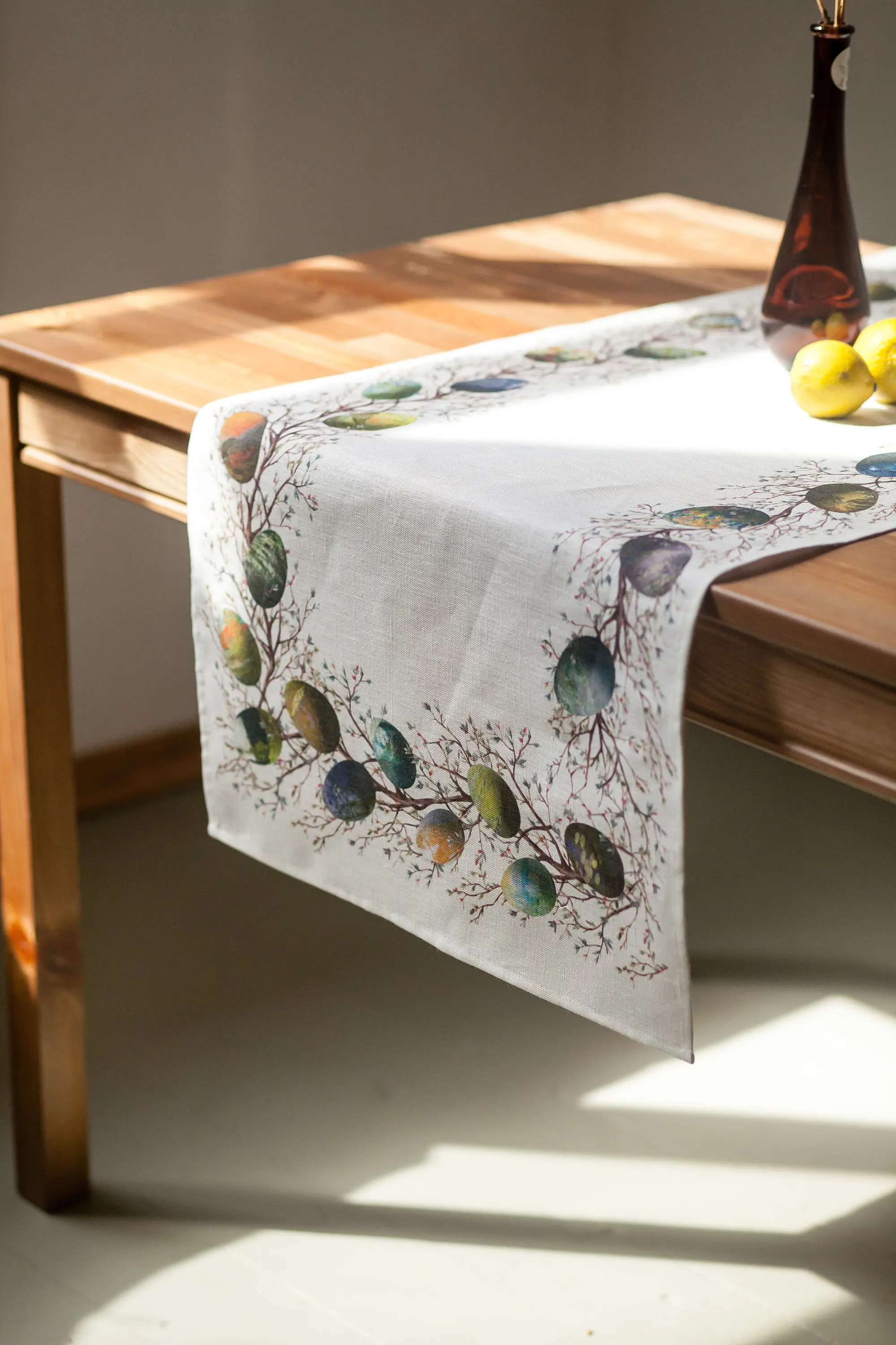 Claude Monet Style Easter Linen Table Runner, Eggs Print, Easter Eggs Decor for Table, Perfect Easter Gift