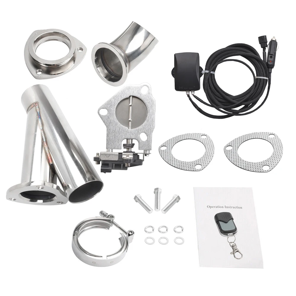 

2" 2.25" 2.5" 3" Electric Exhaust Valve Cutout E-Cut Out Y Pipe Kit with Remote Switch