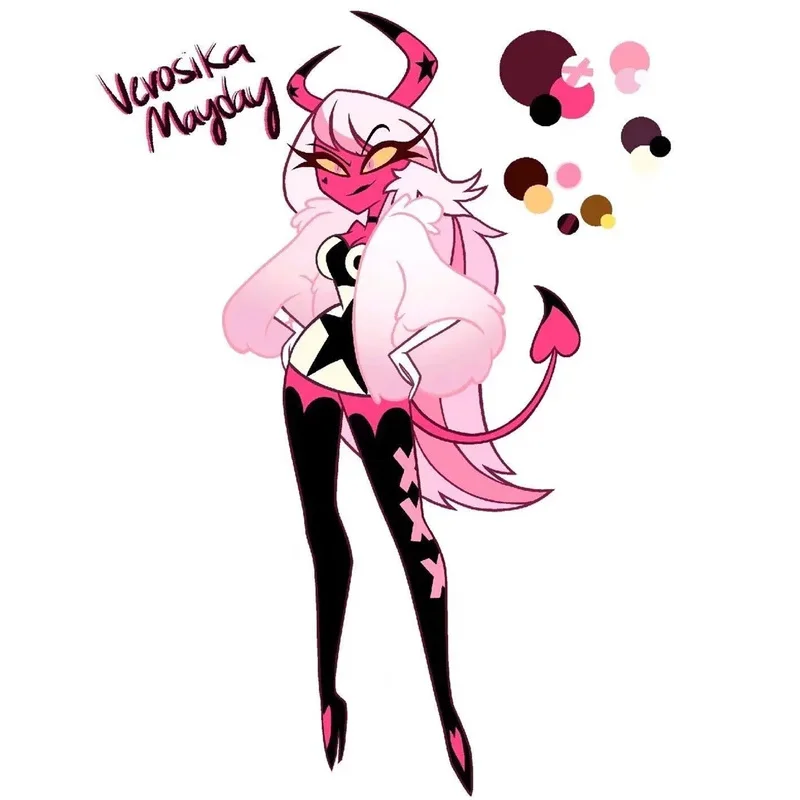 

qq78Request71 Set Hazbin Hotel Helluva Boss Verosika Mayday Cosplay Horns with Tails Headwear Pin Hair Clip Anime Halloween