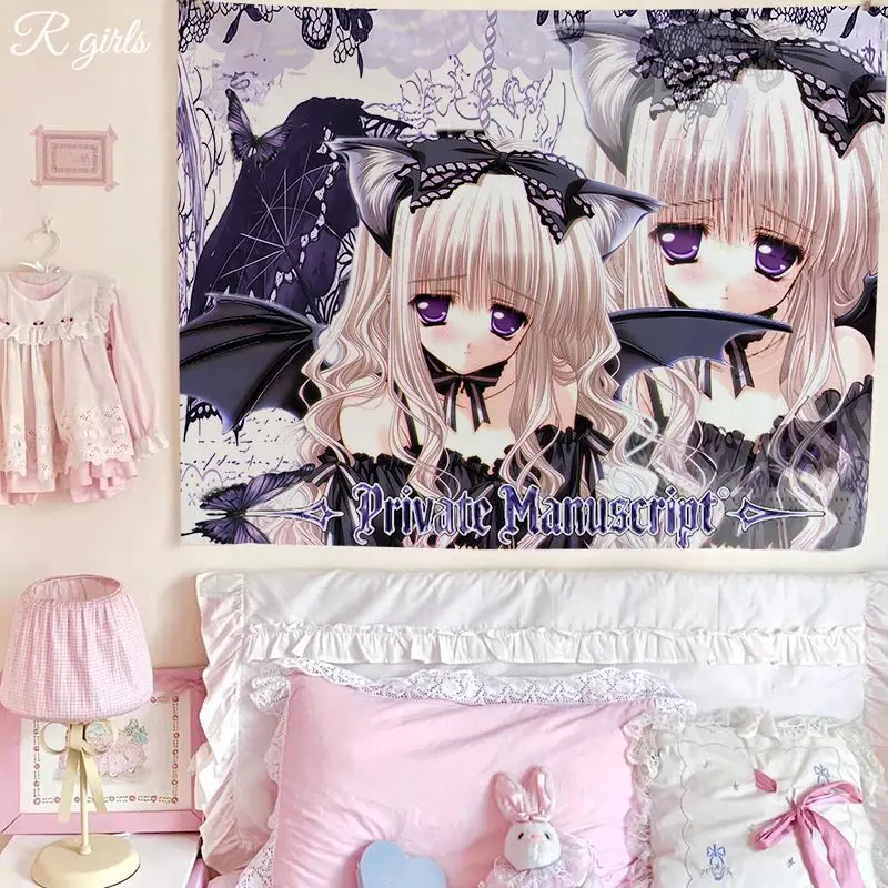 VIKAMA Fairy Angel Anime Girl Tapestry, Lily Floral Wall Hanging for Bedroom Dorm Living Room Dreamy Decor