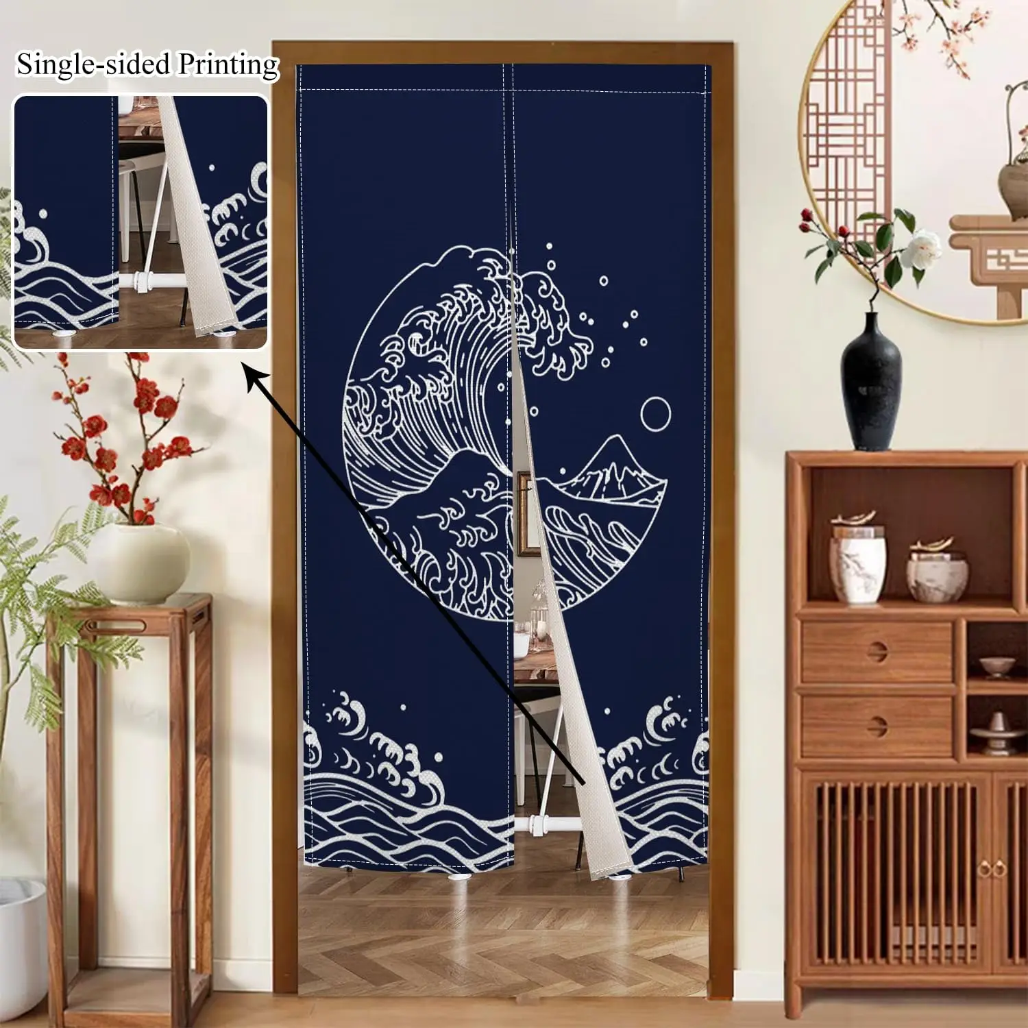 Japanese Doorway Curtain Noren Waves Printed Japanese Kitchen Door Curtains Window Treatment Long Door Tapestry Panel for