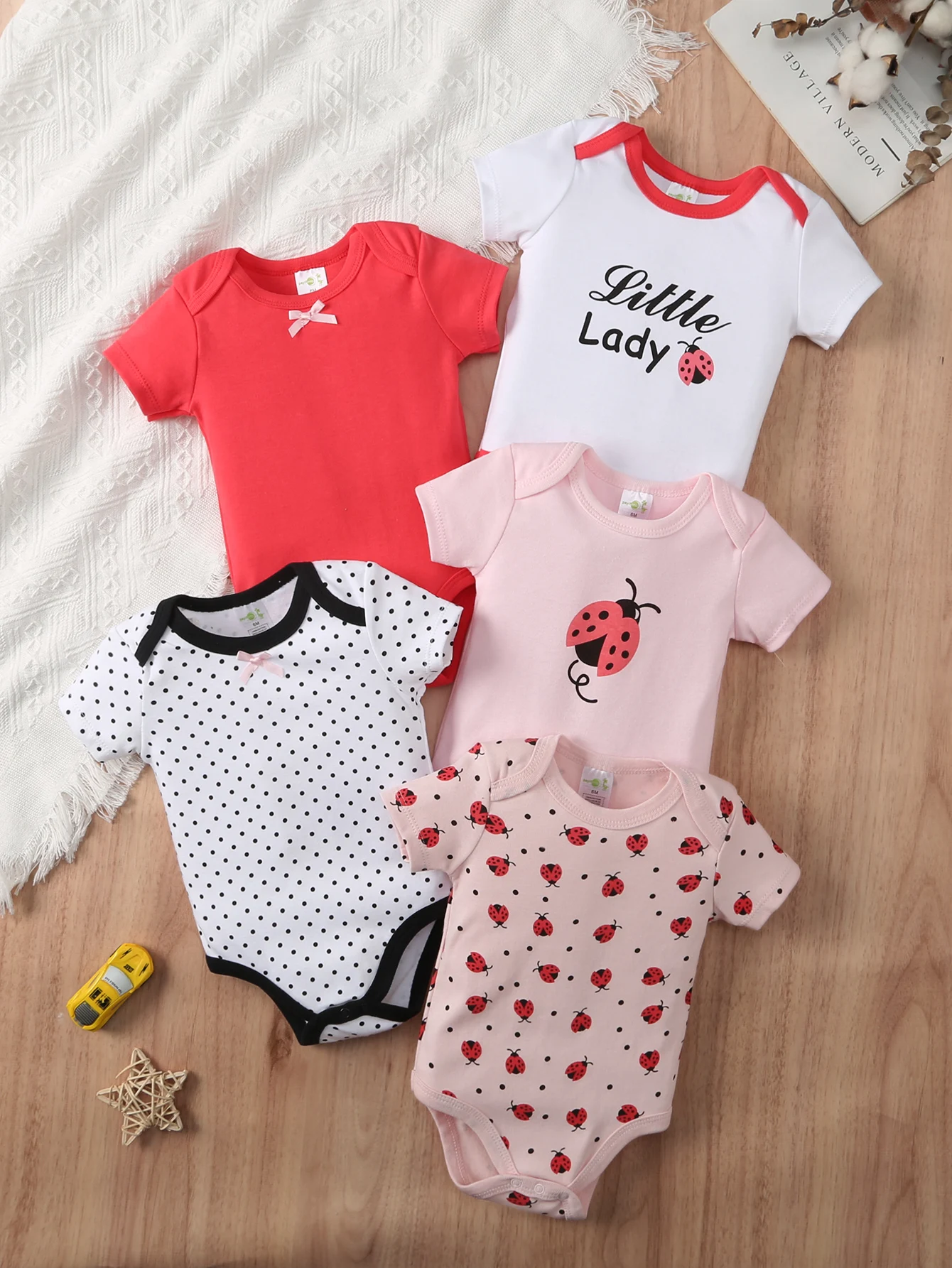 [5-piece set] Baby triangle onesie short-sleeved fun cartoon clothes crawl suit