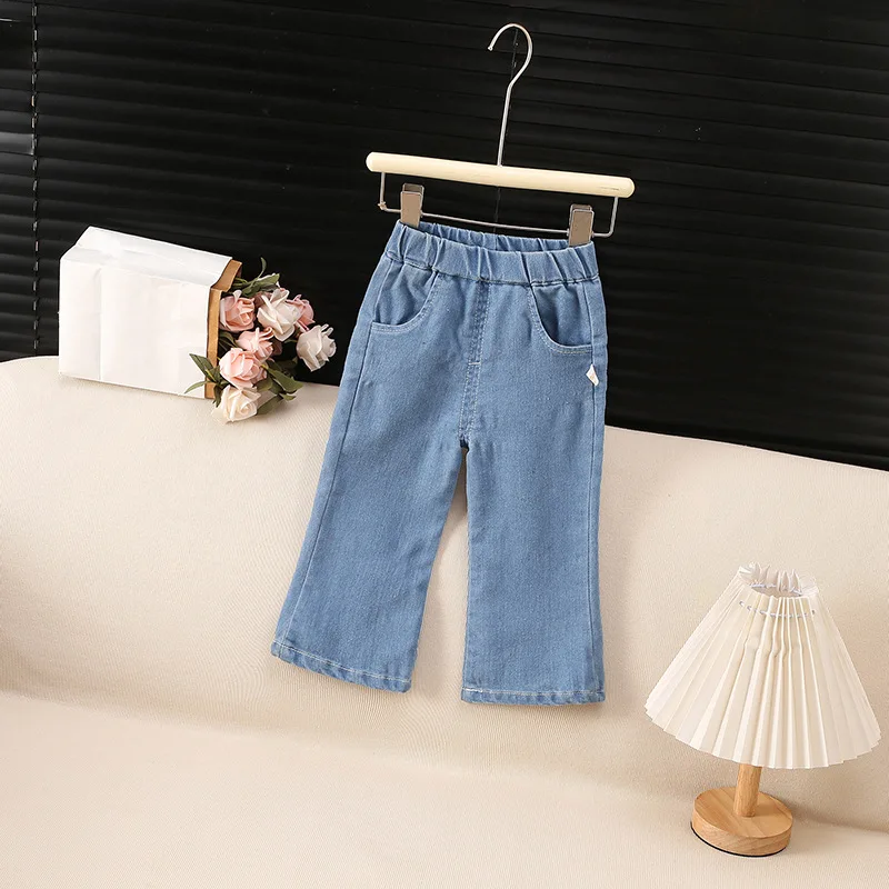 0-6 Jahre Baumwoll-Jeans für Mädchen, Denim-Schlaghosen, Einfarbige Kinder-Freizeithosen, Kinderjeans für Mädchen für Frühling und Herbst – Detail 3