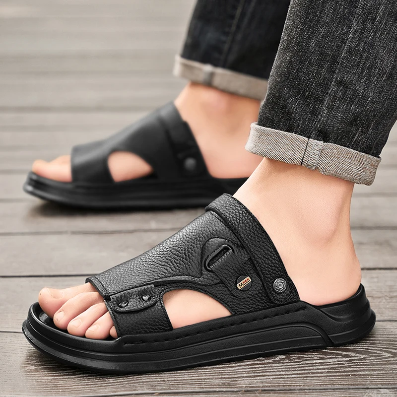 صنادل رجالية 2025 صيفية مضادة للانزلاق يخطو على القرف يشعر عادية الاستخدام المزدوج ملابس خارجية رائعة سحب طالب أحذية الشاطئ الموضة #2