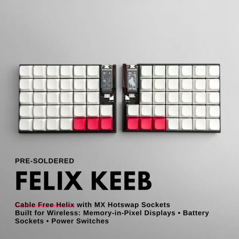 Wireless FelixKeeb Ortholinear Split Keyboard (Wireless Helix with MX Hotswap Sockets) Bluetooth 64key Ortho Layout Zmk Firmware