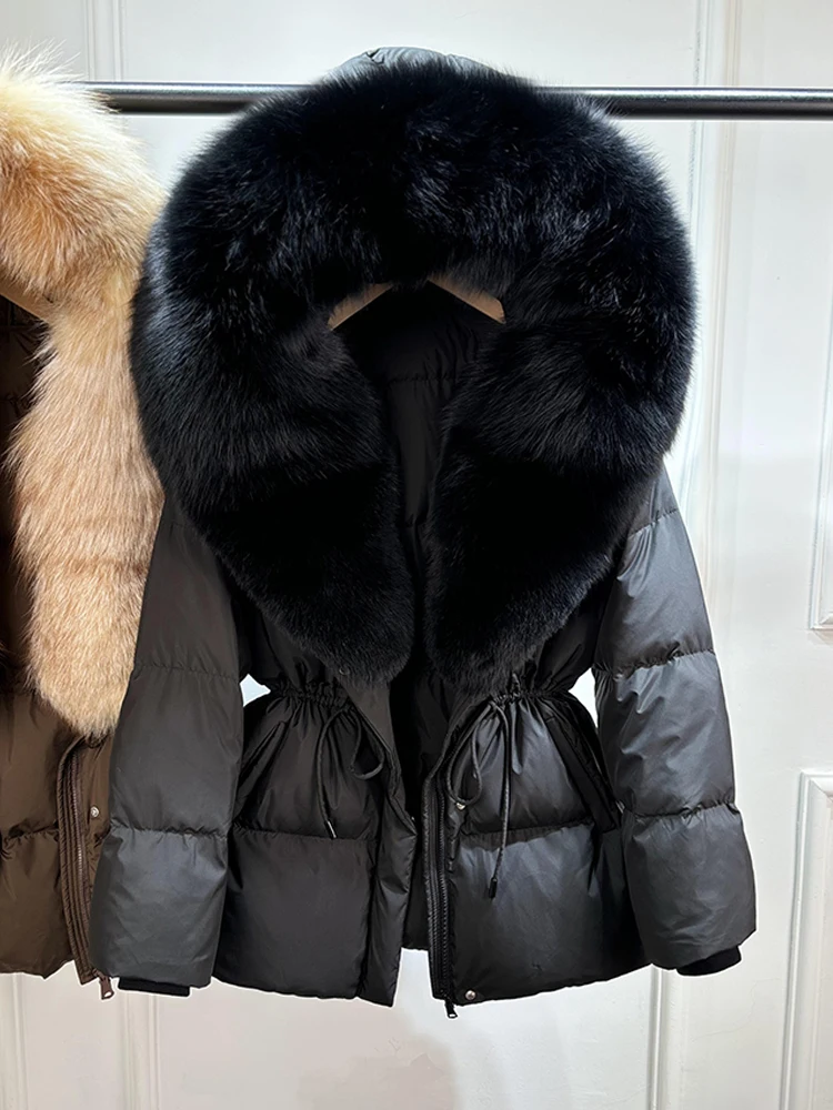 2026 New Winter Real Natural Fox Fur Collar Thick Wam Puffer Jacket Women Hooded Belt Slim White Duck Down Coat Waterproof Parka