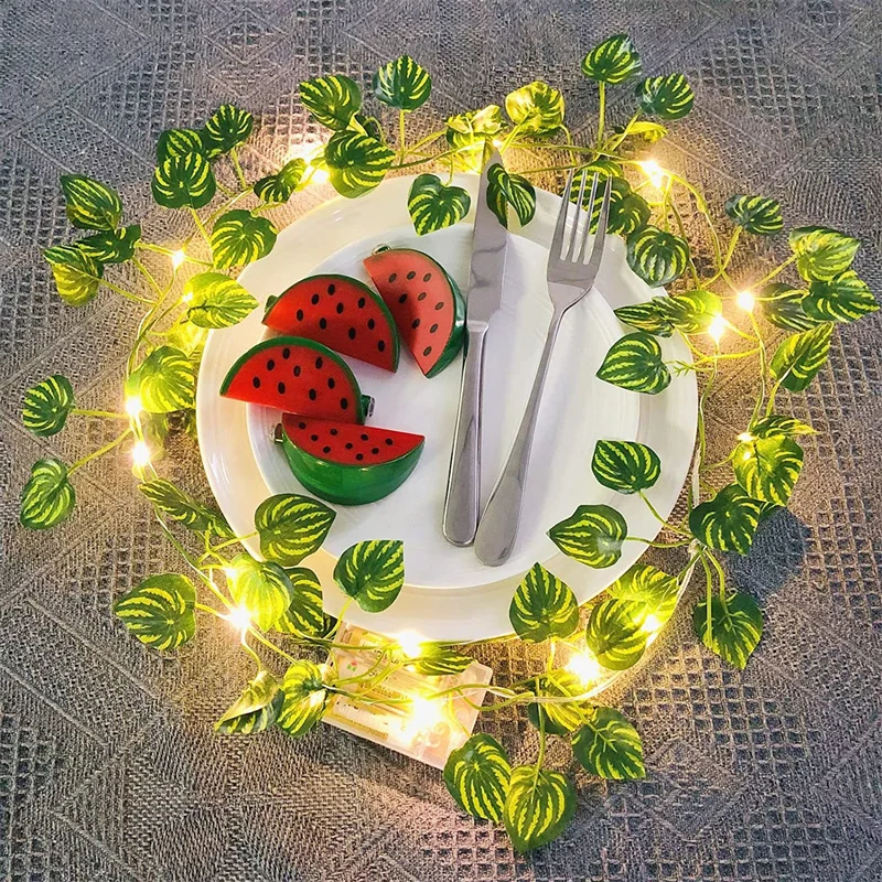 

10m/5m/2m Green Leaf Garland LED String Light Fake Plant Greenery Leaves Ivy Hanging Vines for Wedding Home Wall Decoration Xmas