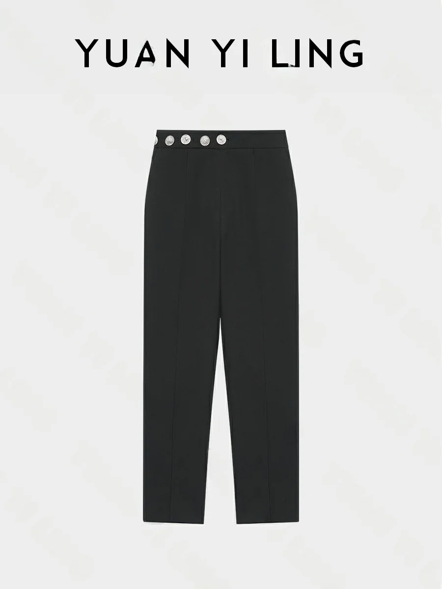 

Ele Faionable Button up Suit Pants Casual Women's Sle Summer Long Straight Leg Trousers l Waist Polyester Blend