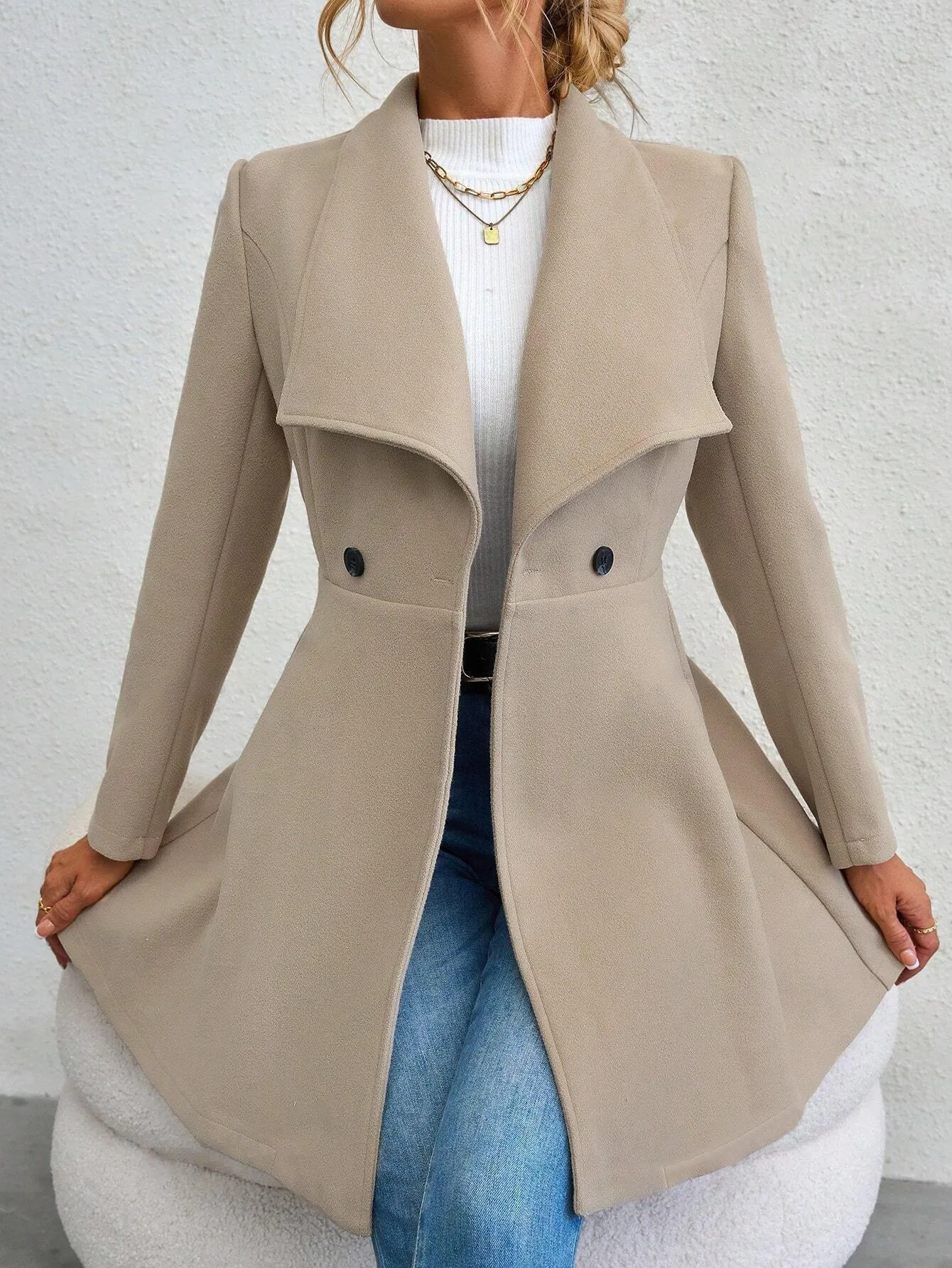 Women's Fashion Lapel Button Slim-Fit Wool Coat for Autumn & Winter