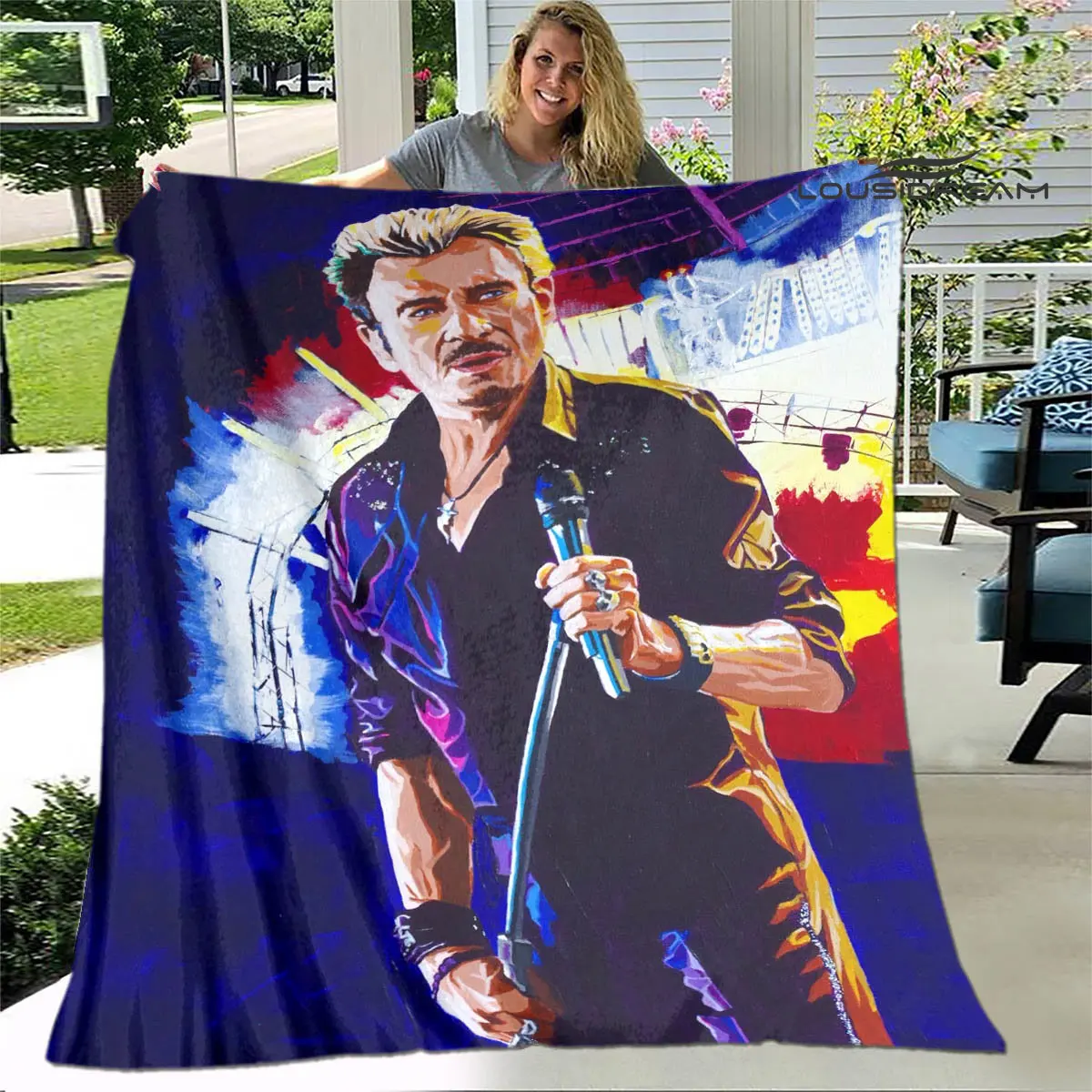 French rock star Johnny Hallyday print blanket picnic blanket vintage blanket home travel birthday gift bed blanket thin blanket