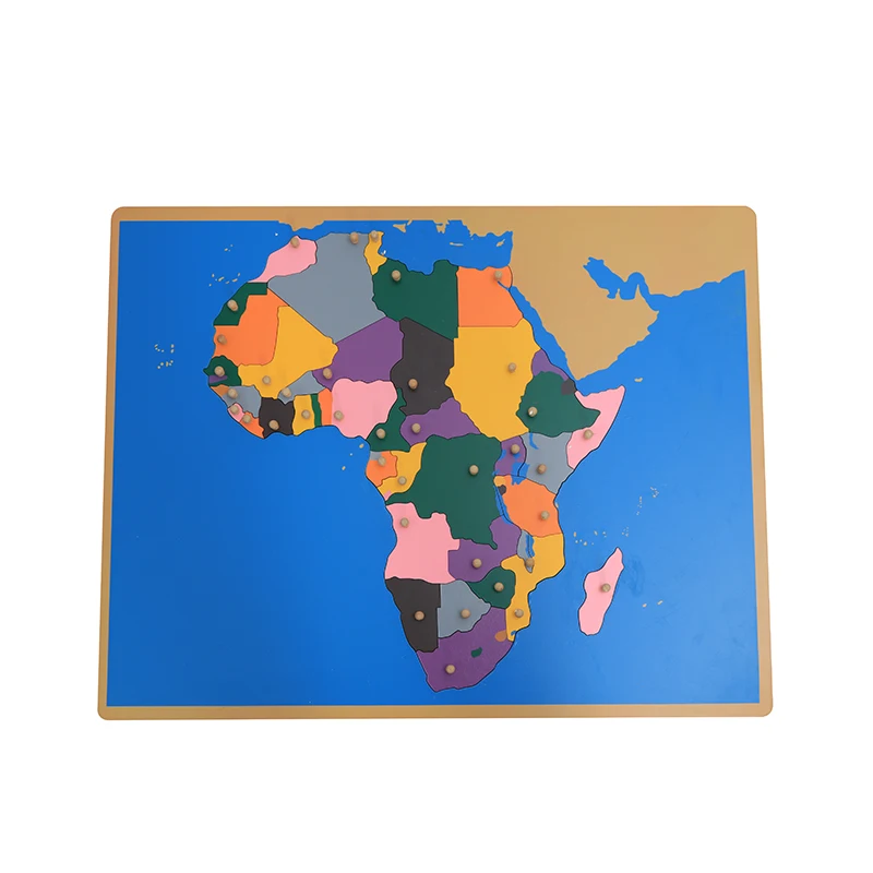 Wood Puzzle Map of Africa Montessori Geography Materials Culture Early Learning Tools Teaching Aids Educational Equipment