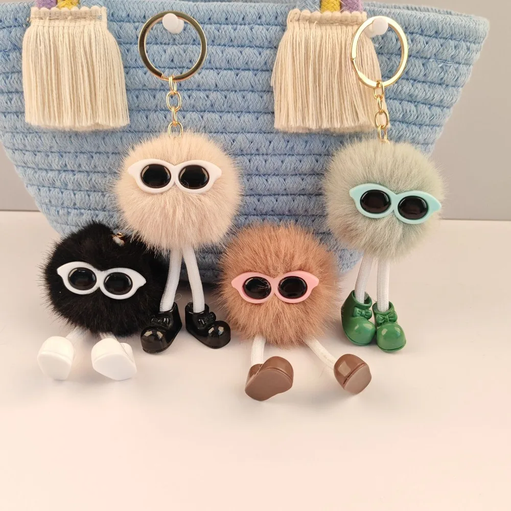 2024 Creative Plush Keychain Cute Long Legs Couples Keyring Coal Ball Plush Backpack Accessory Gift