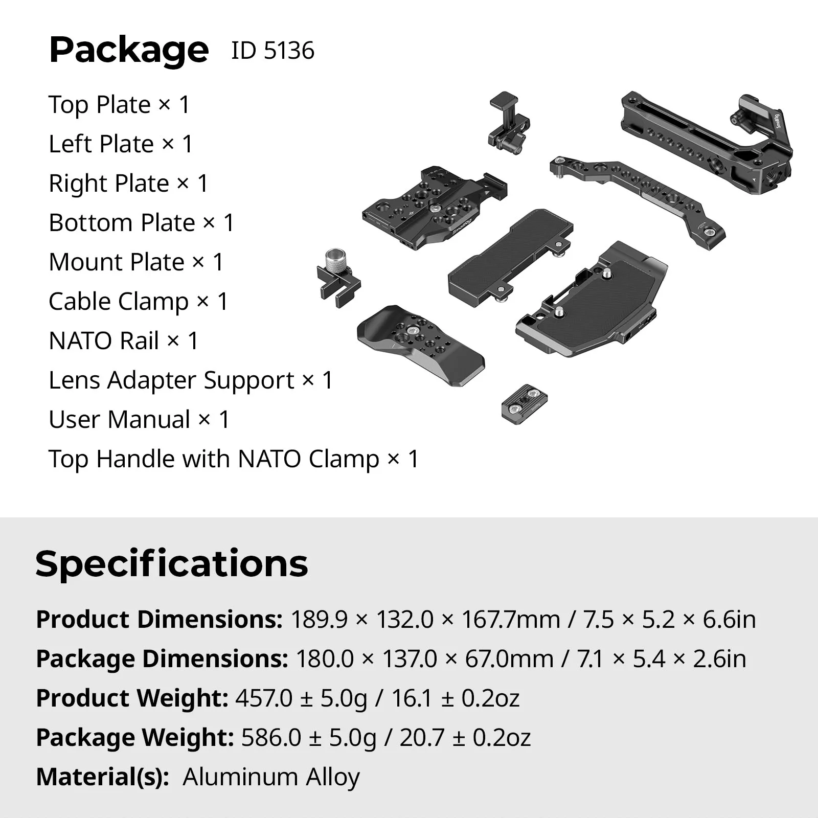 SmallRig Cage Kit voor Canon EOS C80 Modulair ontwerp met bovenplaat, zijplaten Onderplaat NATO Rail Lens Adapter Ondersteuning -5136