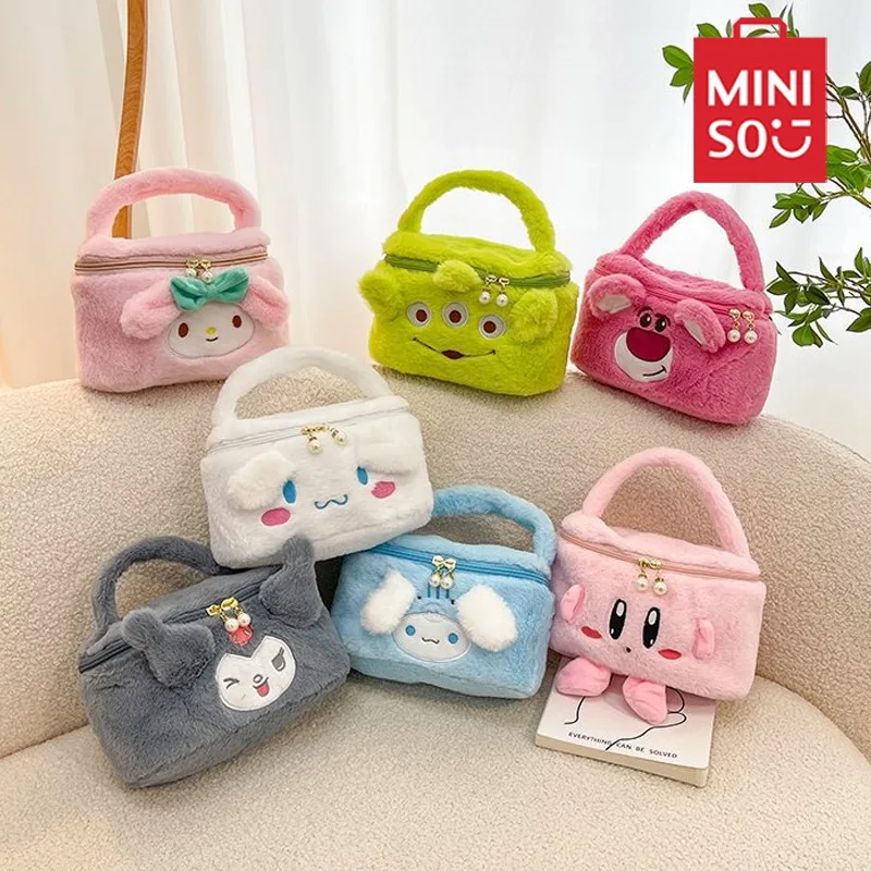 

Miniso Hello Kitty Kuromi Plush Bag Kawaii Cartoon Cute Lotso Girls Bucket Bag Handbag Travel Cosmetic Storage Bags Women Gifts