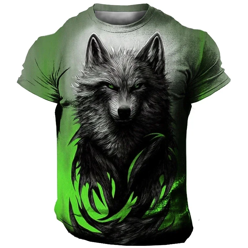 Vintage Men\'s T Shirt 3D Animal Printed Tees Fashion Wolf Pattern Short Sleeve Tops Casual O-neck Oversized T-Shirts Streetwear