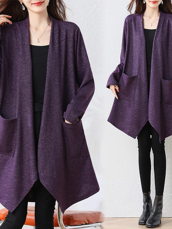 Authentic 2026 Autumn Fashion Versatile Slimming Asymmetrical Mid-Length Elegance Outerwear Polyester Fiber Windbreaker