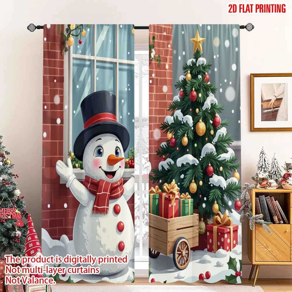 

2pcs 2D flat printing Merry Christmas Popular Window Curtains Cute Snowman Christmas Gifts Tree 100% Polyester Fabric Without