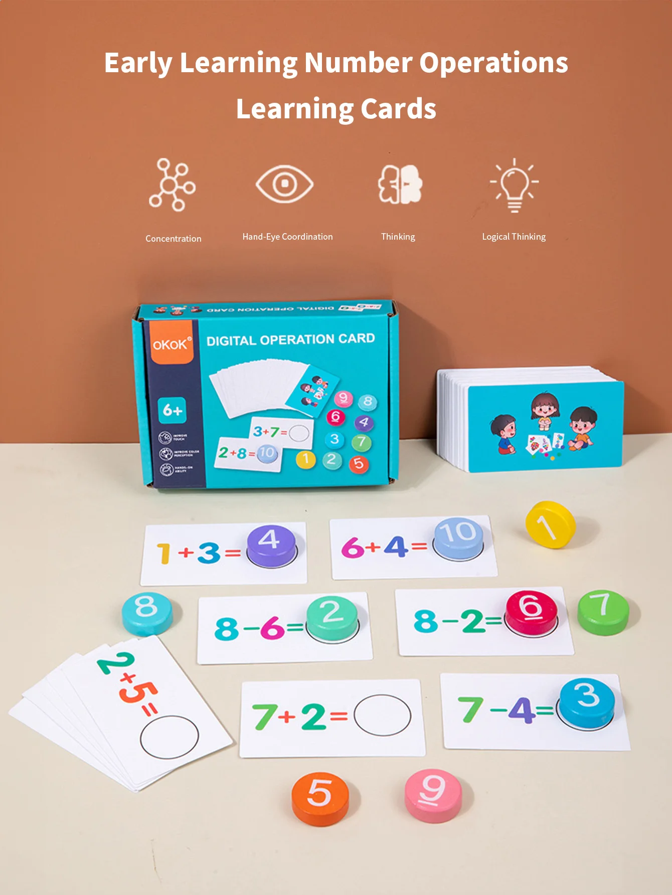 Children's wooden number board cognitive pairing mathematical addition and subtraction operation enlightenment early education l