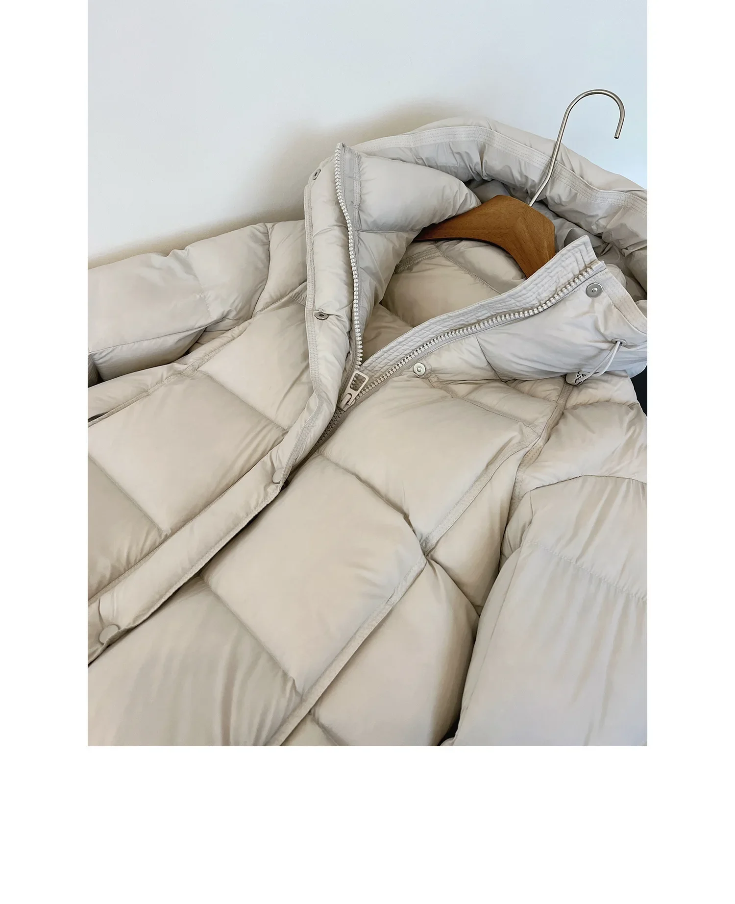 Piumini Parker da donna in piumino d'anatra bianco con cerniera femminile Capispalla caldi e spessi Piumino invernale di media lunghezza con cappuccio opaco solido