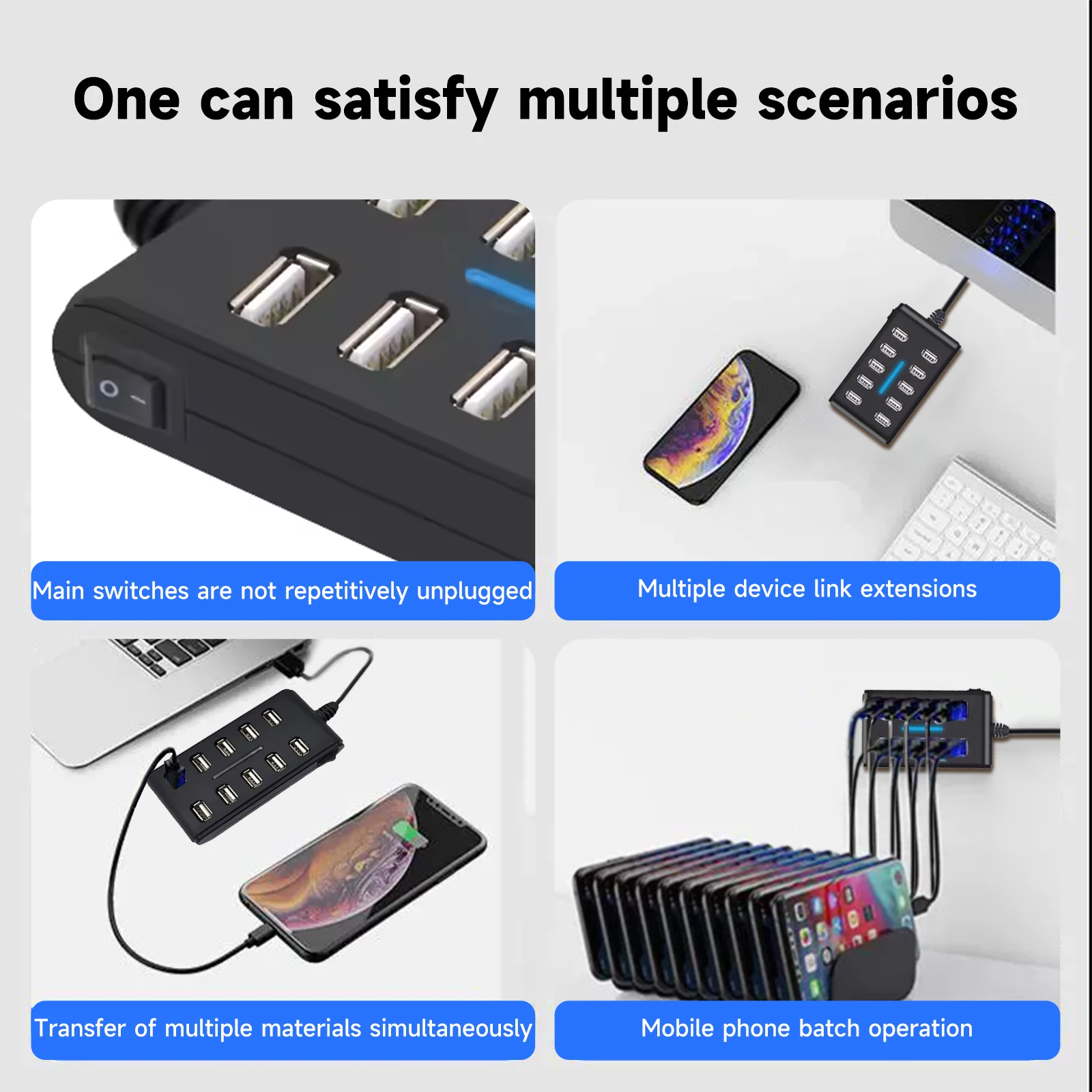 10-Port USB 2.0 Docking Station Portable Multi-Function Hub Hi-Speed Multi-Link USB Splitter for Mobile Phone Tablet