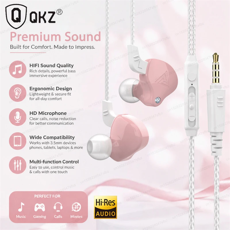 3.5MM Headset Music Earbuds HiFi Subwoofer Headset Monitor Headphones In Ear With Mic Original QKZ AK6-X Copper Driver Earphones