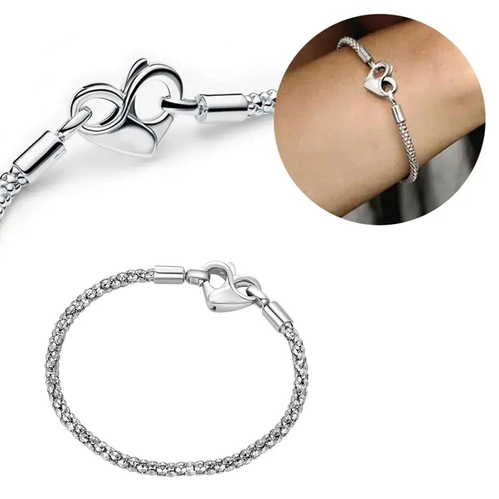 925 Silver Popcorn Bracelets For Women Fit Original Charms Beads Pendant Heart Fashion Jewelry DIY GIfts Simple Free Shipping