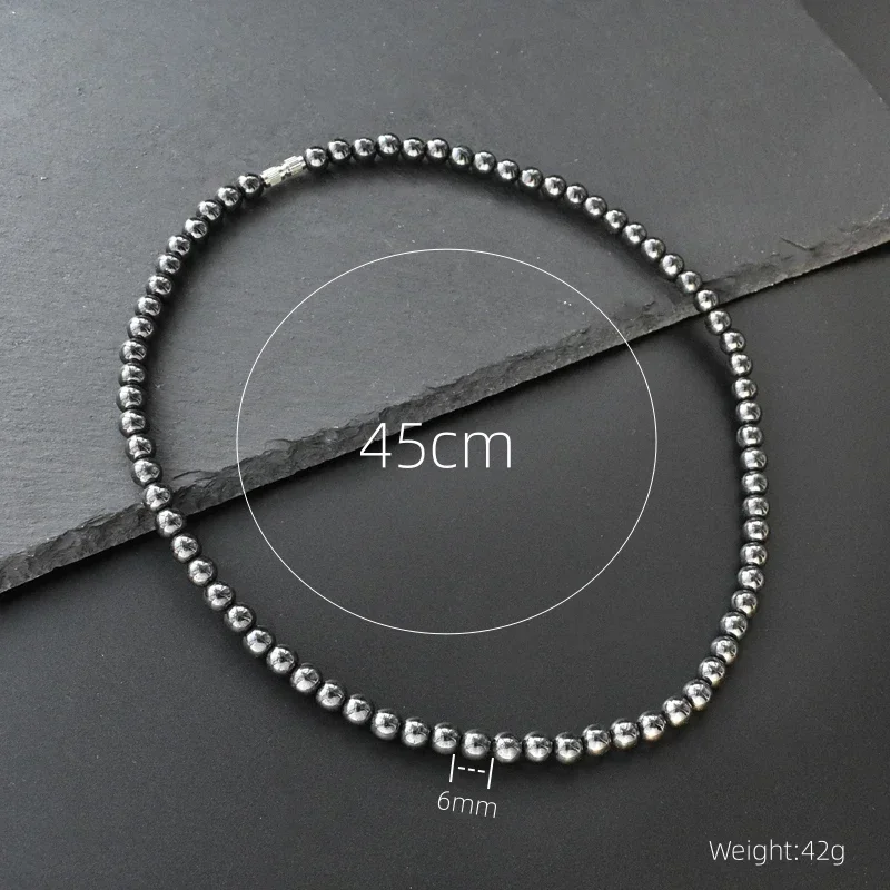 6mm Hematite Obsidian Black Beads Necklaces Men Fashion Triple Protection Necklaces Women for Magnetic Health Protection Jewelry