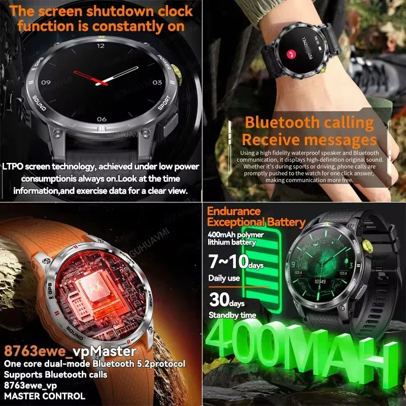 2025Nowe wojskowe profesjonalne zegarki GPS Smart Watch dla mężczyzn 1,5-calowy ekran HD Wodoodporna bransoletka BT Call Smartwatch dla Android IOS