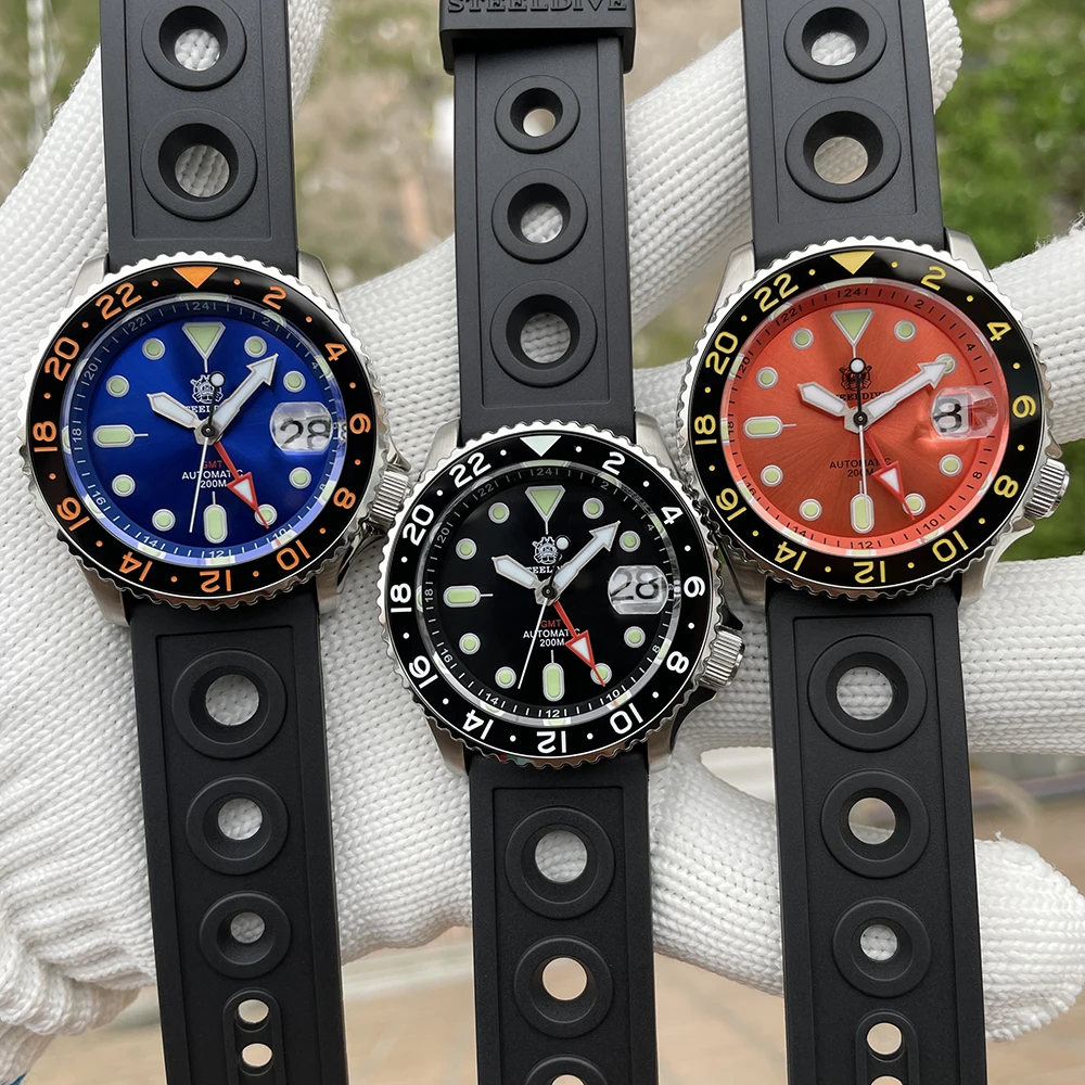 STEELDIVE Orologio automatico da uomo 42MM GMT Sport Orologio da polso meccanico Diver 20ATM Impermeabile Lunetta in ceramica luminosa NH34 Zaffiro