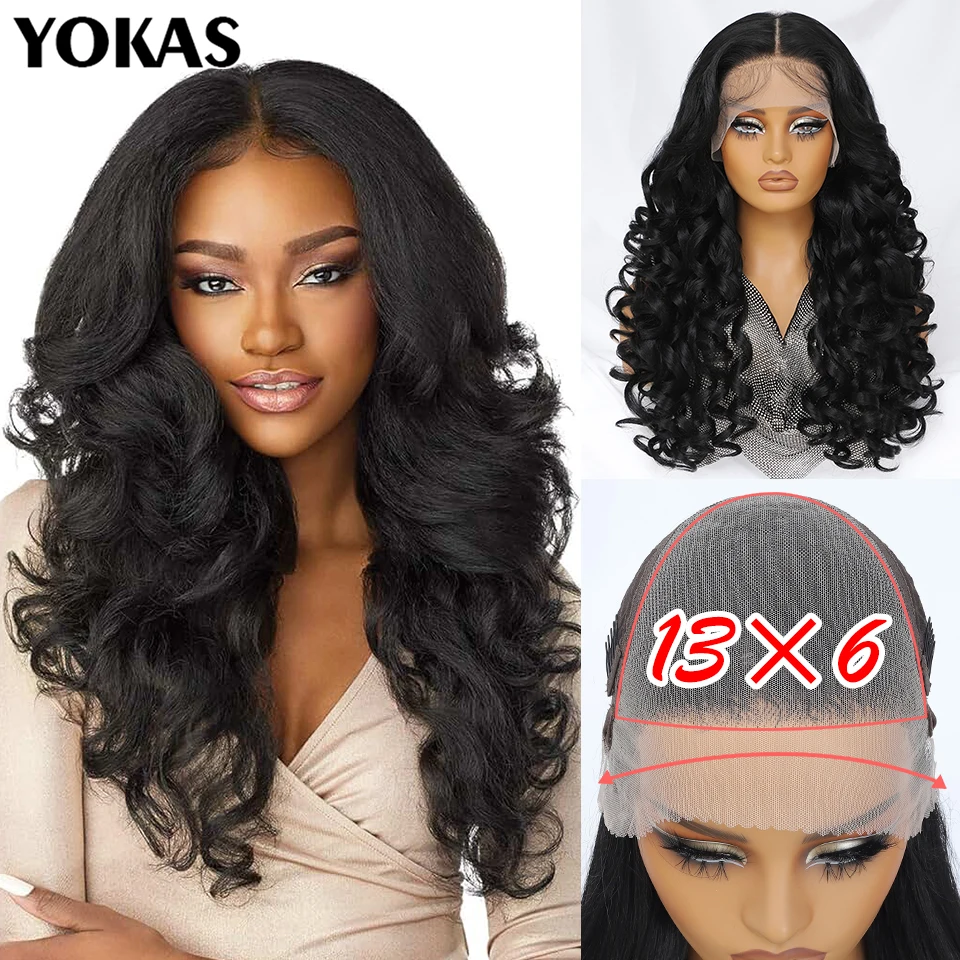 Latisha 13X6 Synthetic Lace Frontal Wigs Curly Pre Plucked Lace Frontal Wig With Bangs for Women Highlight With Baby Hair 24Inch