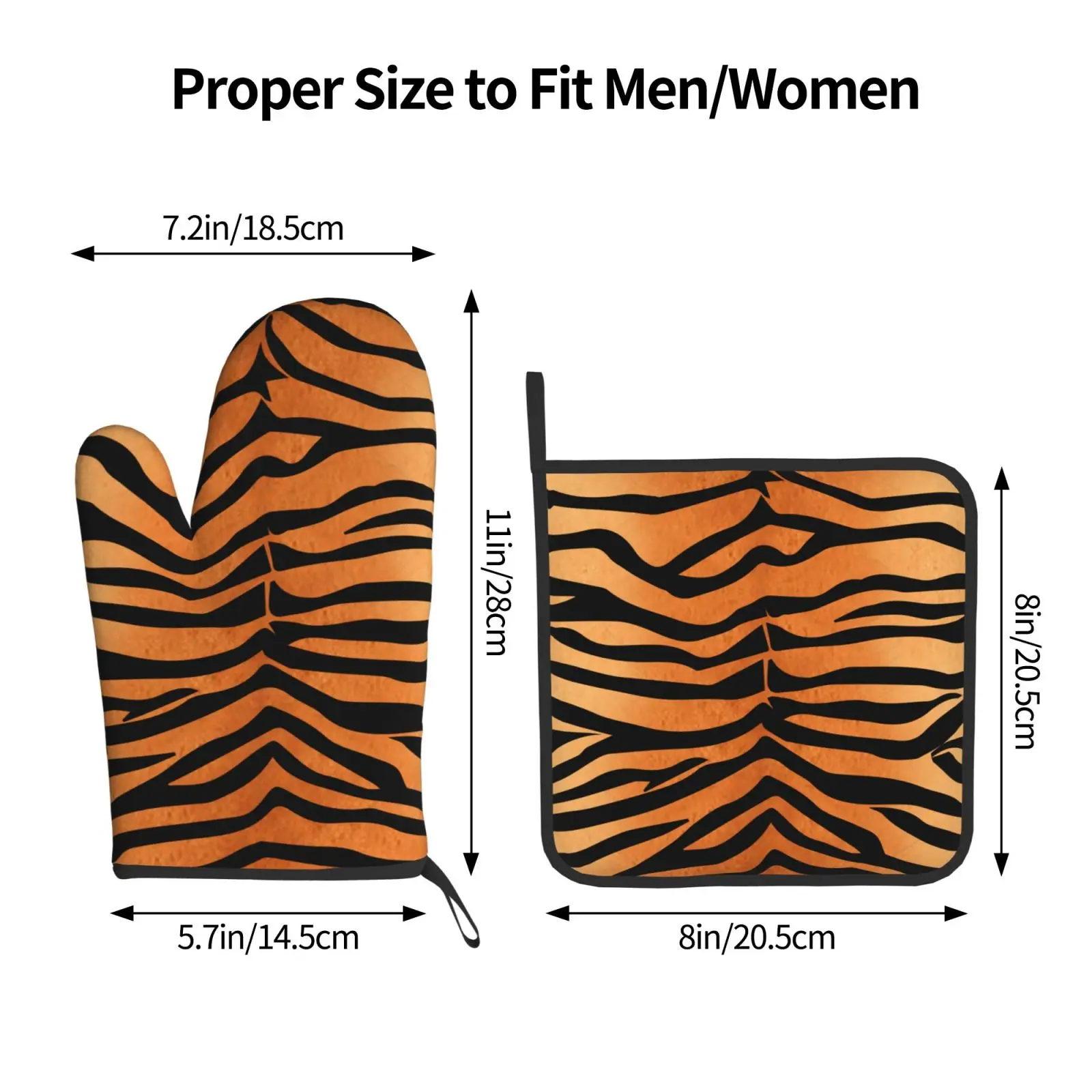 Heat Resistant Oven Mitt and Pot Holders 2 Piece Set Tiger Pattern Winter Lining Non-Slip Kitchen BBQ Oven Gloves