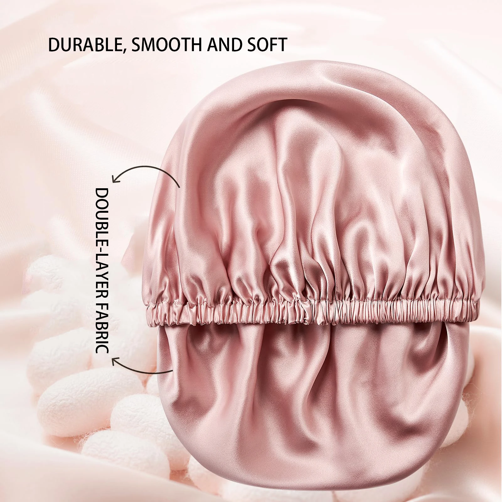 ia de seda del bonnet de pelo del satén de la capa doble para el cuidado del cabello en casa. Disponibile in una varietà di colori.