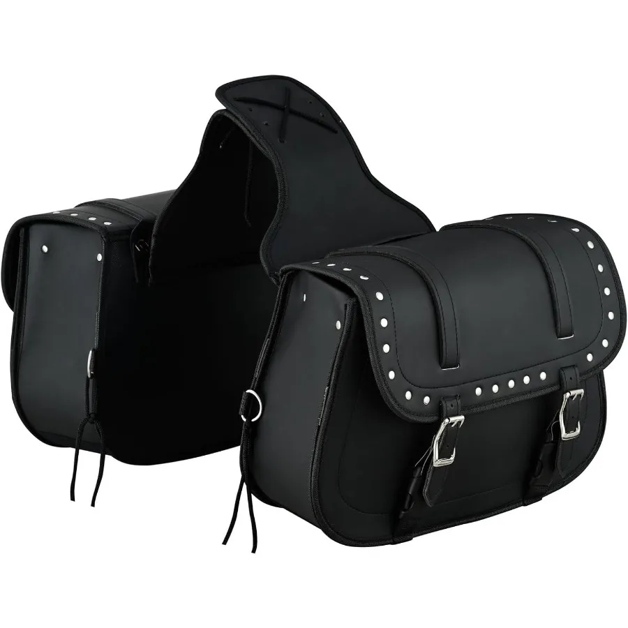 

Cruiser Studded Motorcycle Saddlebags 18L PVC WaterResistant Reinforced PVC Compatible with Sportster Dyna Softail Tourin