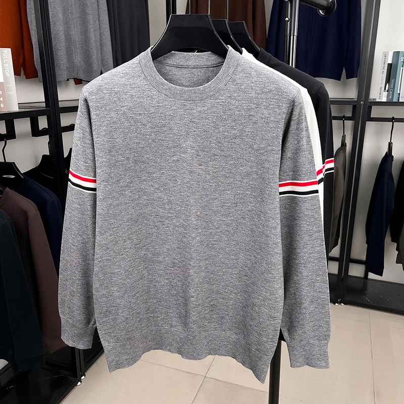 

2025 Autumn/Winter Trendy Casual Cycling Office Travel Sweatshirt T-Shirt Men's Long Sleeve Top Wool Cardigan Round Neck Sweater