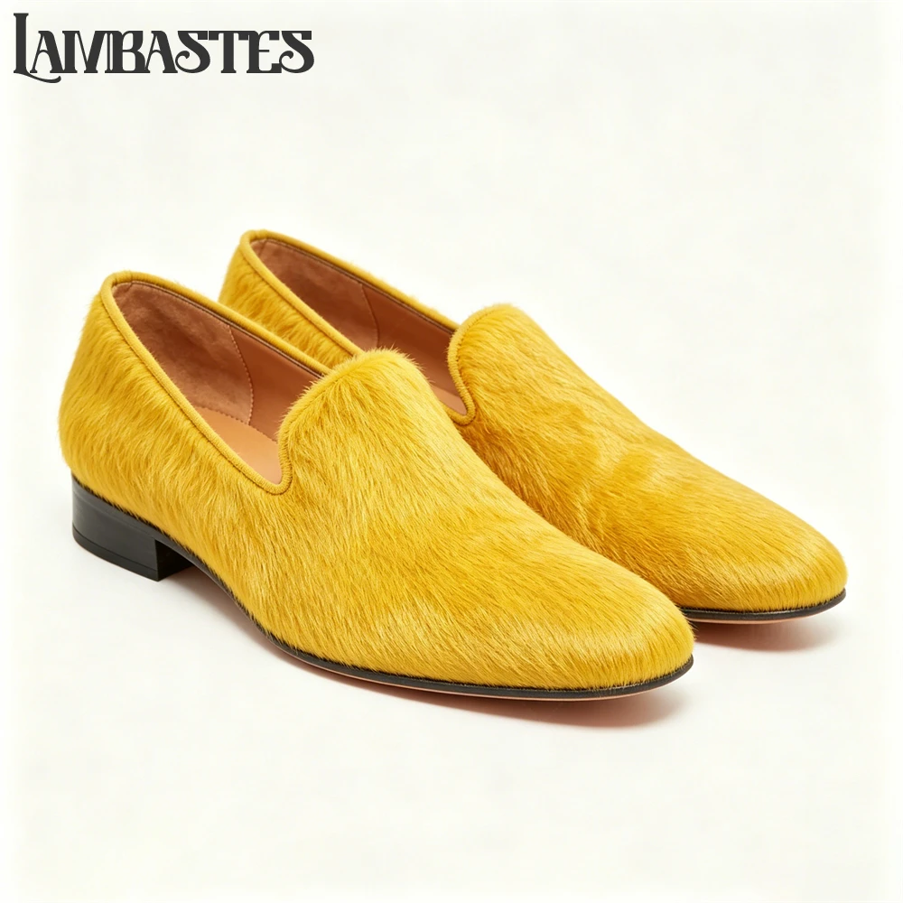 

Black Faux Horsehair Slip on Loafers Multi Colored Handmade Dress Shoes Customizable Designer Style Casual Dress Shoes for Men