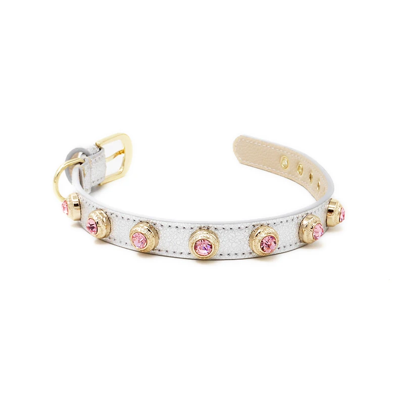 Puppy Dog Collar Bling Czech Rhinestone Genuiner Leather  Pet Collar Necklace High-end Pure Handmad Drop Shipping For Dogs