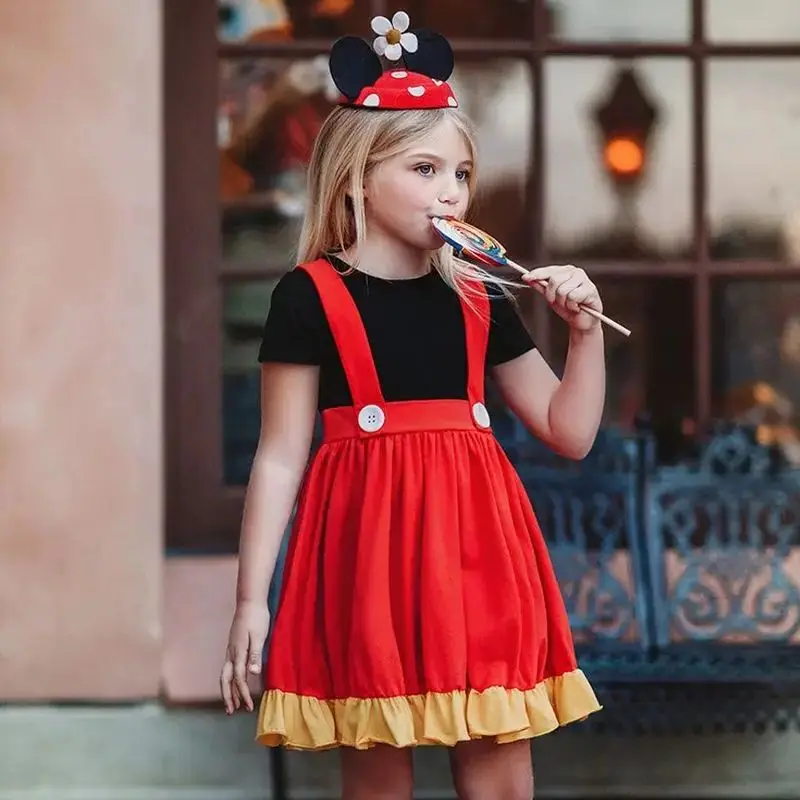 2024 Disney Park Girls Dress Mickey Minnie Kids Costume Princess Dress Short Sleeve Infant Children's Clothing for 2-10Yrs