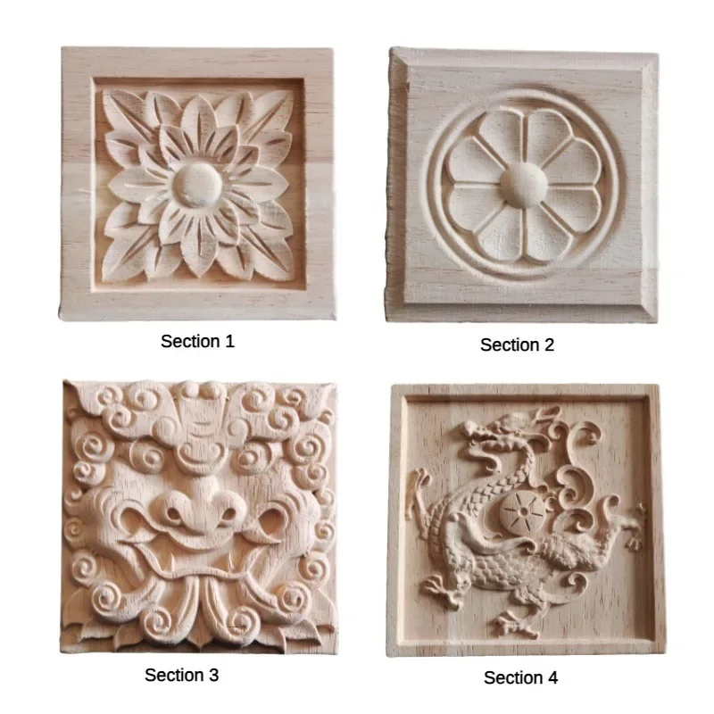 European Style Sticker Square Door Heart Flower Rubber Wood Square Shaped Flower Piece Furniture Carving