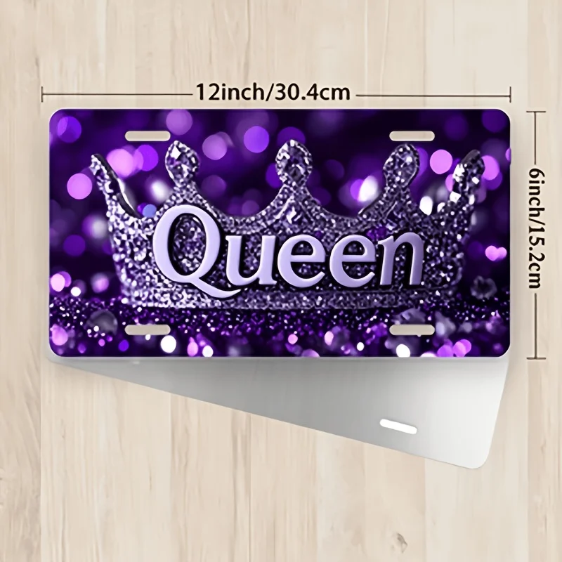 2D Flat - [Open ]2D Flat Decorative License Plate Frame, Adopts Queen Crown Design, Unisex, Size Is 12 Inches X 6 Inches. for De